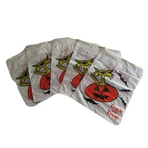 10x Vtg Halloween Cat Jack-o-lantern Plastic Trick or Treat Candy Bags Bats VONS